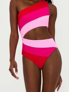 Beach Riot Joyce One Piece Swimsuit In Gumdrop Color Block Red Pink Women Small